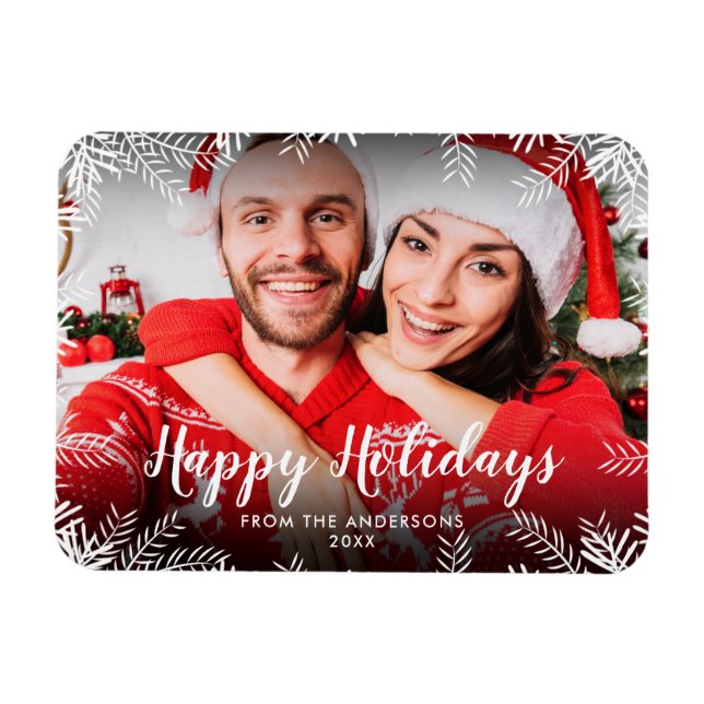 Imán Foto de Felices Fiestas Follaje de Navidad (Horizontal)