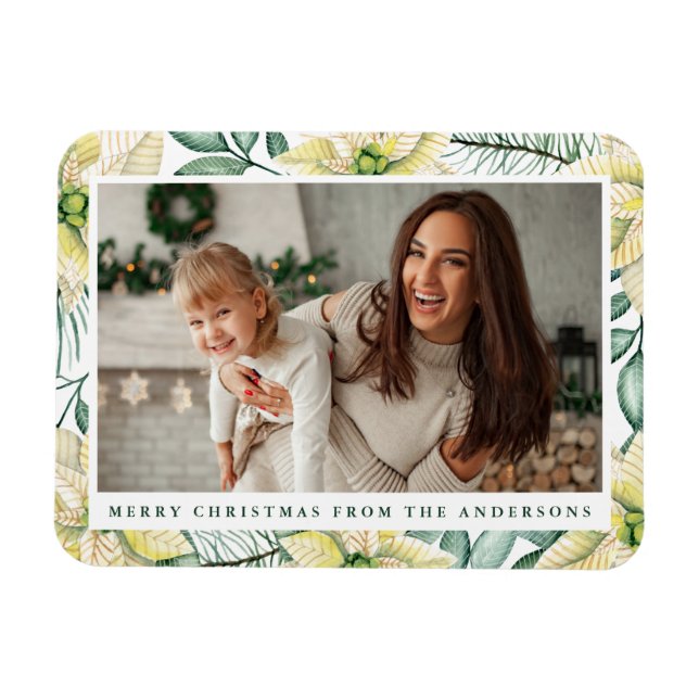 Imán Foto de feriado de flores de poinsettia blanca de  (Horizontal)