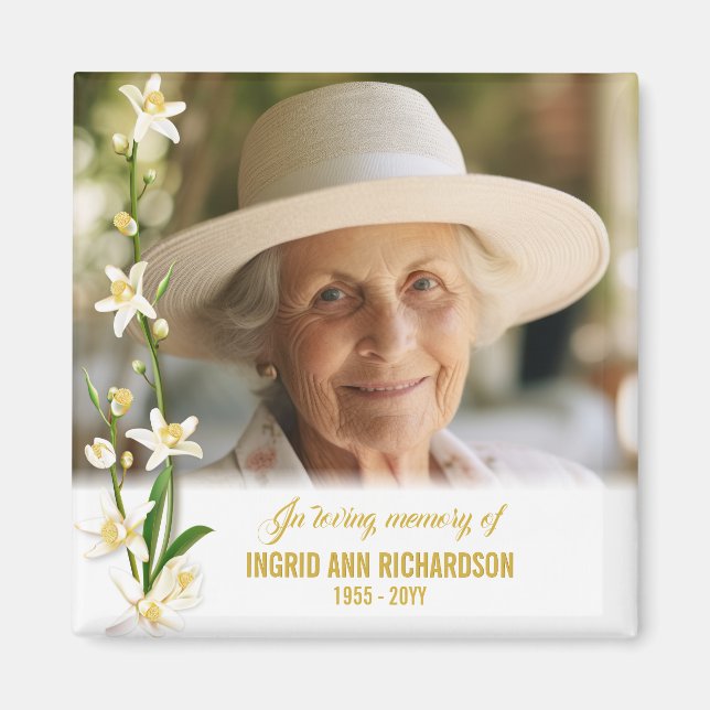 Imán Foto de Funeral de Lily Orquídea Blanca (Frente)