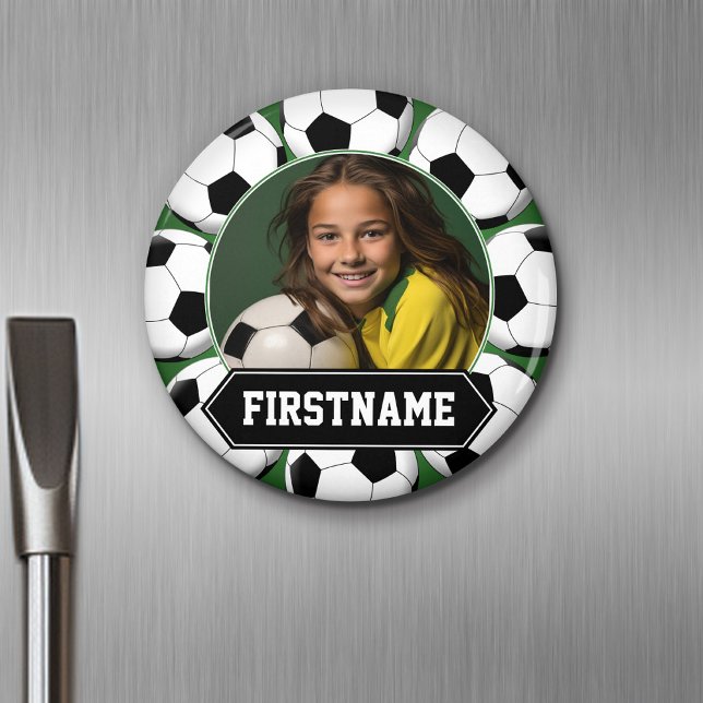 Imán Foto de fútbol para equipo o jugador - verde (Personalized Fridge Magnet - Add Custom Text)