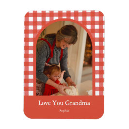 Imán Foto de Gingham Abuela Te Amo Rústica