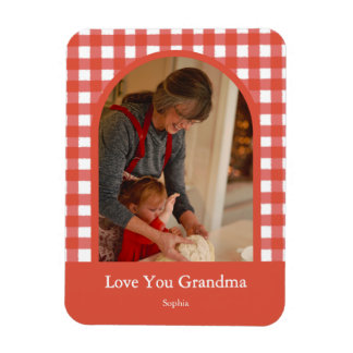 Imán Foto de Gingham Abuela Te Amo Rústica
