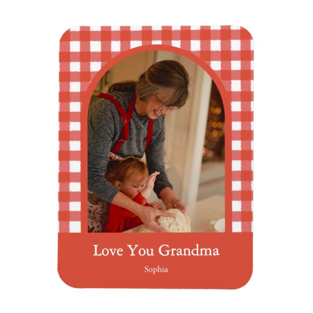 Imán Foto de Gingham Abuela Te Amo Rústica (Vertical)