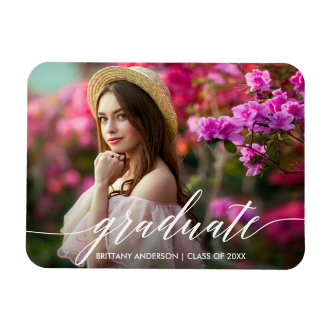 Imán Foto de graduación de guión de caligrafía moderna (Horizontal)