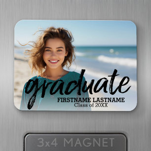 Imán Foto de graduación trendy con letras cepilladas
