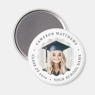 Imán Foto de graduado con borde ondulado blanco graduac