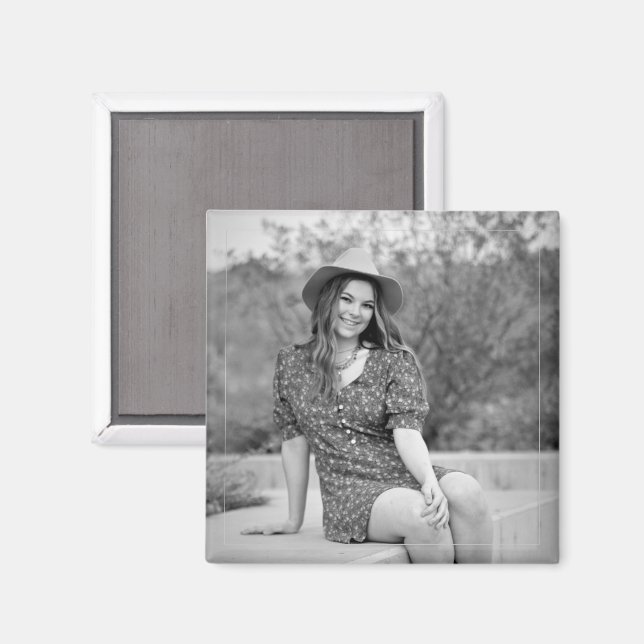 Imán Foto de graduado Keepsake blanco y negro (Anverso/Reverso)