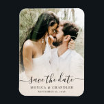 Imán Foto de guión de caligrafía minimalista Guardar la<br><div class="desc">Foto moderna de escritura Minimalista Guardar el imán del Boda de fecha</div>