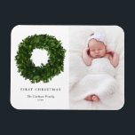 Imán Foto de guirnalda de Boxwood pintada a mano Primer<br><div class="desc">¡Celebremos el espíritu festivo con nuestro imán de Navidades de fotos de personalizable! Perfecto para capturar tus momentos festivos favoritos, este imán te permite crear un conservador único que muestra la alegría y el amor de tu familia durante la temporada de vacaciones. Este imán de Navidades fotográficos muestra una corona...</div>