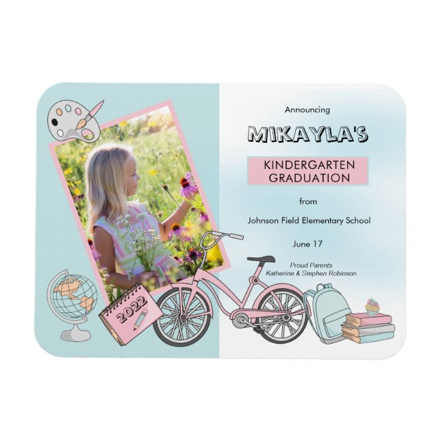 Imán Foto de jardín de infancia lindo rosa | Graduación (Horizontal)