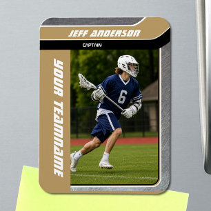 Imán Foto de jugador de lacrosse con metal dorado