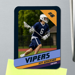 Imán Foto de Jugador de Lacrosse Violeta Vibrante