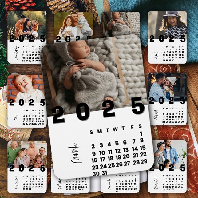 Imán Foto de la familia de calendarios de Marzo de Año  (March New Year 2025 Calendar Family Photo Magnet)