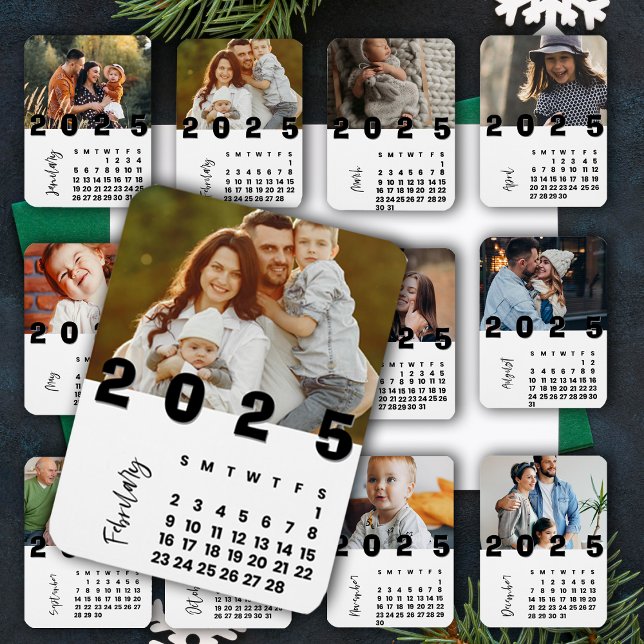 Imán Foto de la familia del calendario del Año Nuevo 20 (New Year 2025 February Calendar Family Photo Magnet)