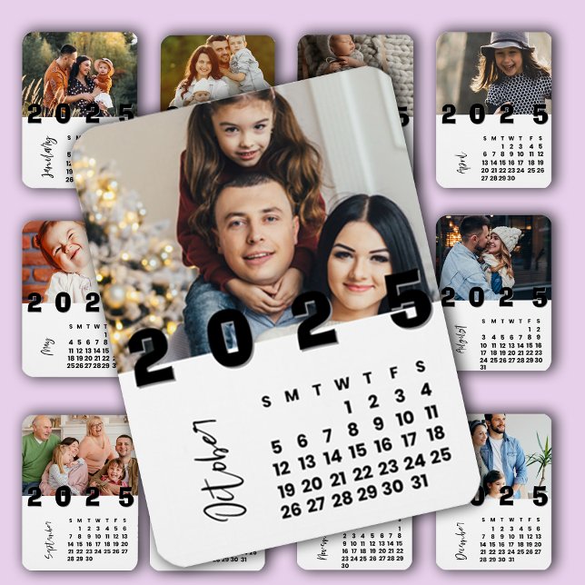 Imán Foto de la familia del calendario del Año Nuevo 20 (New Year 2025 October Calendar Family Photo Magnet)