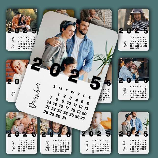 Imán Foto de la familia del calendario del mes de dicie (New Year 2025 December Month Calendar Family Photo Magnet)