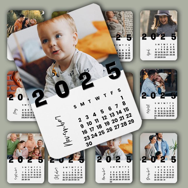Imán Foto de la familia del calendario del mes de novie (New Year 2025 November Month Calendar Family Photo Magnet)