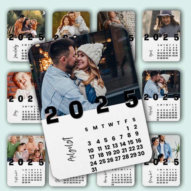 Imán Foto de la familia del mes de agosto del calendari (New Year 2025 Calendar August Month Family Photo Magnet)
