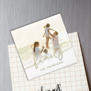 Imán Foto de la familia Gold Script de personalizado