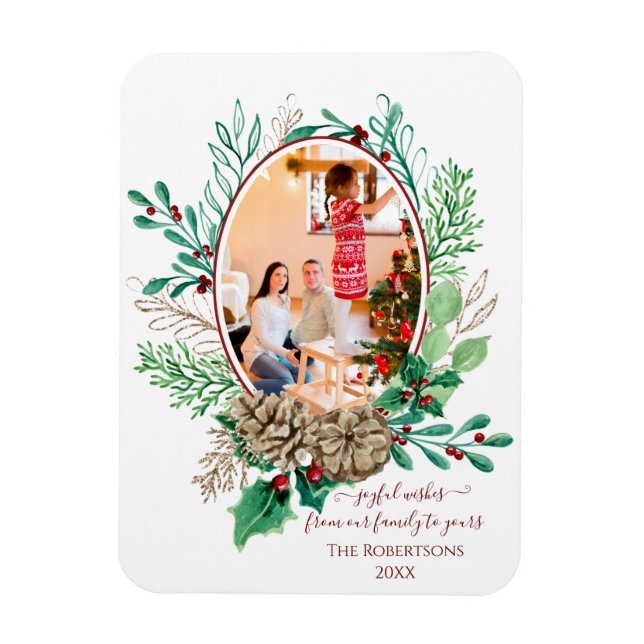 Imán Foto de la familia navidades acuarela Wreath Holly (Vertical)