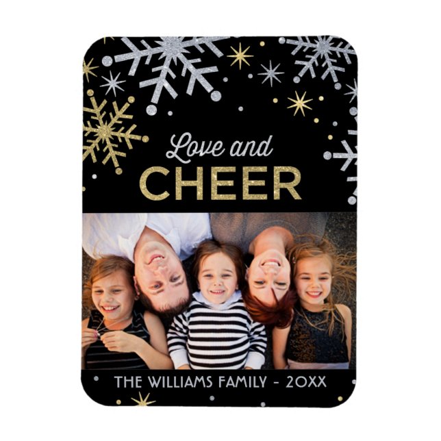 Imán Foto de Love and Cheke Silver y Gold Snowflakes (Vertical)