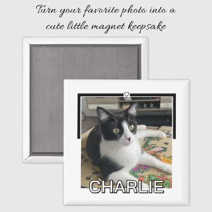 Imán Foto de mascota con nombre personalizado en blanco