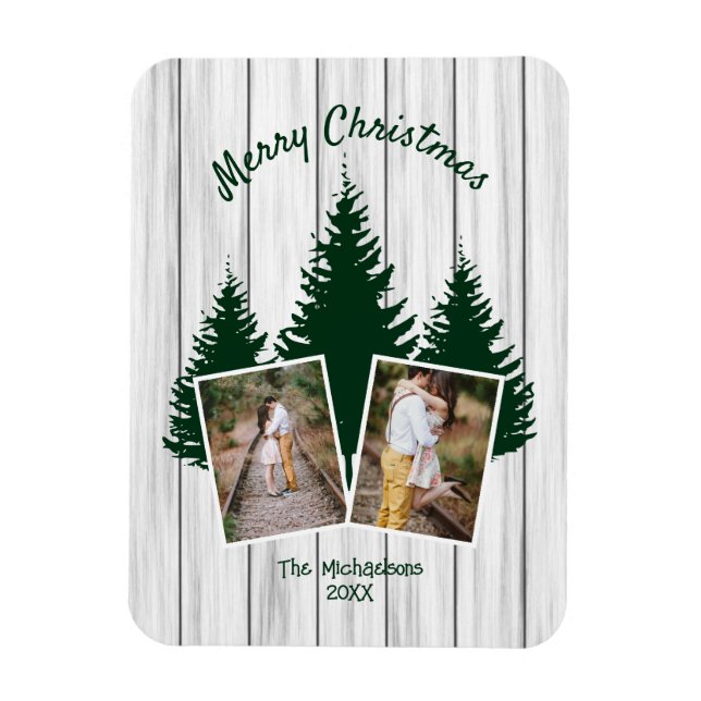 Imán Foto de Navidad Bosque Rústico (Vertical)
