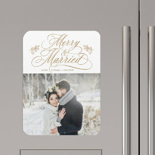 Imán Foto de Navidad de recién casados felices y casado