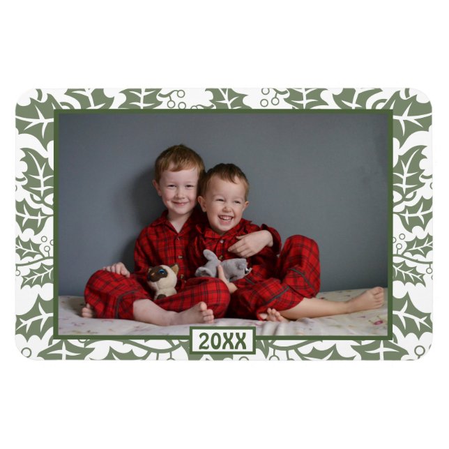 Imán Foto de Navidades de feriado de Holly Berry (Horizontal)