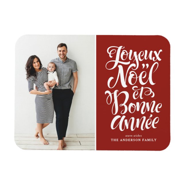 Imán Foto de Navidades de Red Joyeux Noël et Bonne Anné (Horizontal)