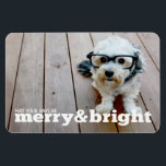 Imán Foto de Navidades horizontales brillantes y merry<br><div class="desc">Que tus días sean alegres y brillantes. En la parte delantera se incluye un panorama completo. Un diseño vacacional sencillo y elegante que destaca tus fotos. Si tiene algún problema con las imágenes o el texto,  haga clic en el botón personalizar y podrá mover las cosas y hacer cambios.</div>