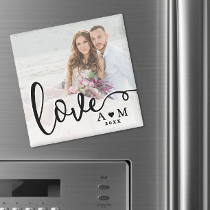 Imán Foto de Pareja con Letra Elegante de Amor