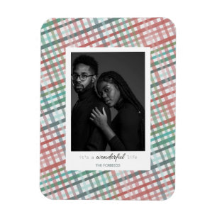 Imán Foto de pareja en estampado de cuadros pastel