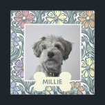 Imán Foto de perro de Personalizado de la vintage de Pa<br><div class="desc">La fotografía de tu perro con su nombre debajo de la forma ósea está rodeada por un decorativo patrón floral vintage pastel.</div>