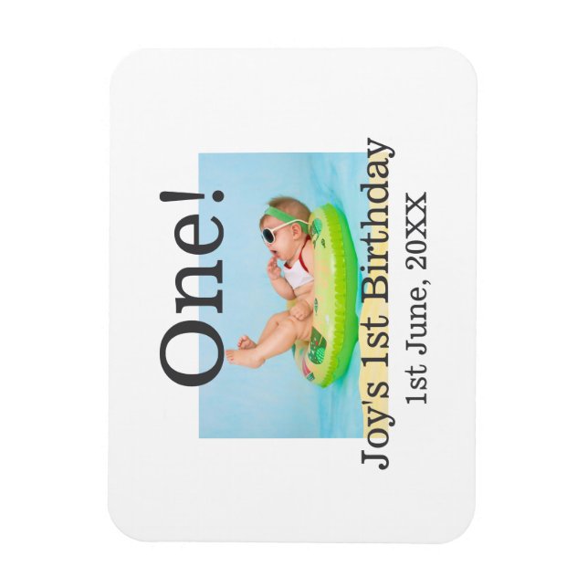 Imán Foto de primer cumpleaños fecha de adición moderna (Vertical)