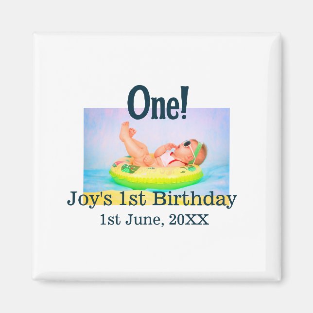 Imán Foto de primer cumpleaños fecha de adición moderna (Frente)