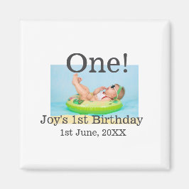 Imán Foto de primer cumpleaños fecha de adición moderna