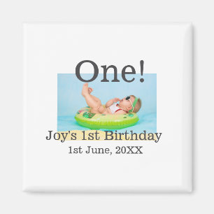 Imán Foto de primer cumpleaños fecha de adición moderna