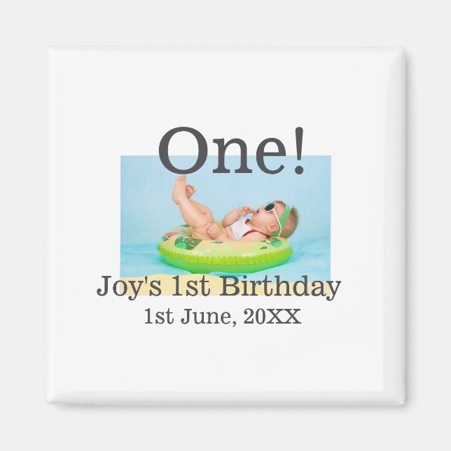 Imán Foto de primer cumpleaños fecha de adición moderna (Frente)