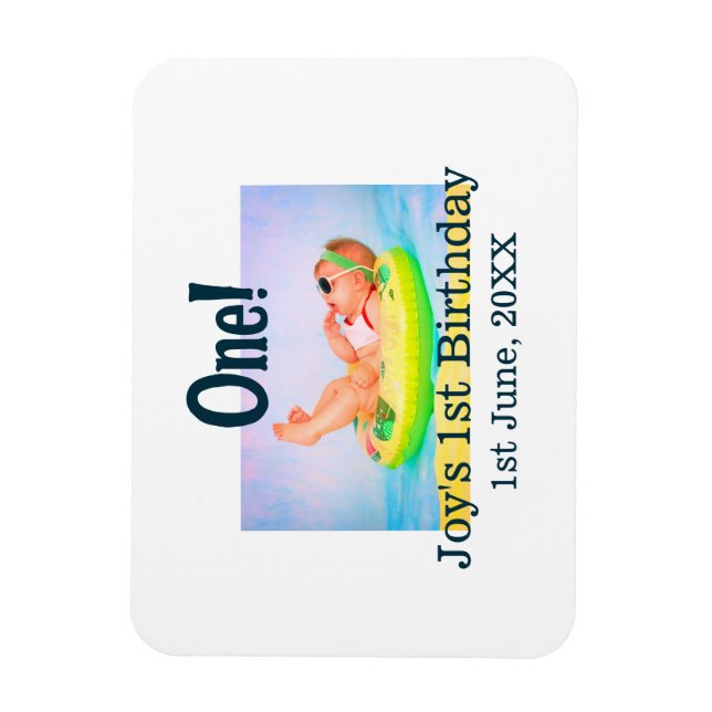 Imán Foto de primer cumpleaños fecha de adición moderna (Vertical)