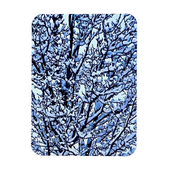 Imán Foto de ramas de árboles de invierno cubiertas de  (Vertical)