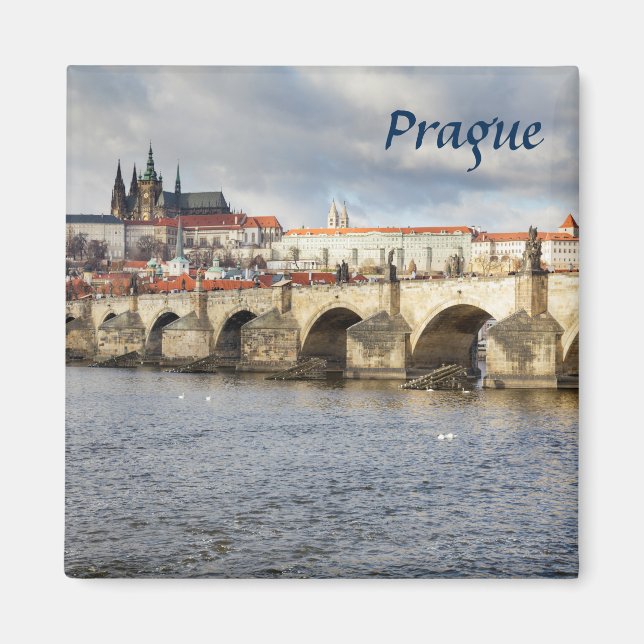 Imán Foto de recuerdo del castillo de Praga y el puente (Frente)