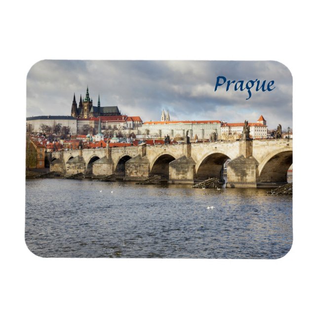 Imán Foto de recuerdo del castillo de Praga y el puente (Horizontal)