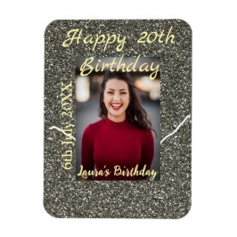 Imán Foto de Silverglitter 20 cumpleaños fecha de añadi