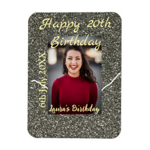 Imán Foto de Silverglitter 20 cumpleaños fecha de añadi