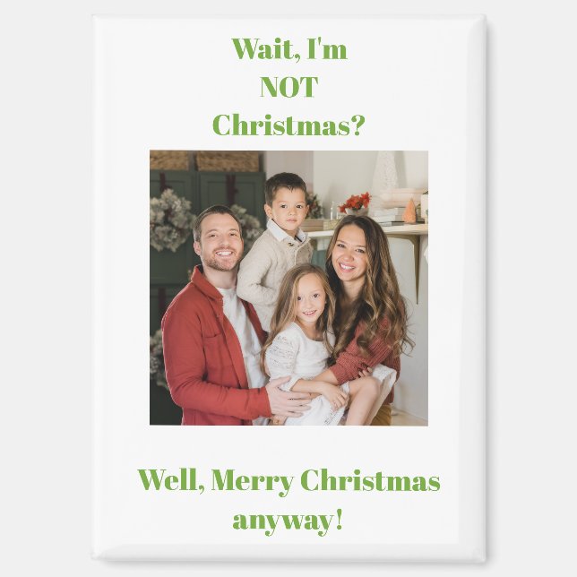 Imán foto de texto verde de vacaciones de Navidad  (Anverso)