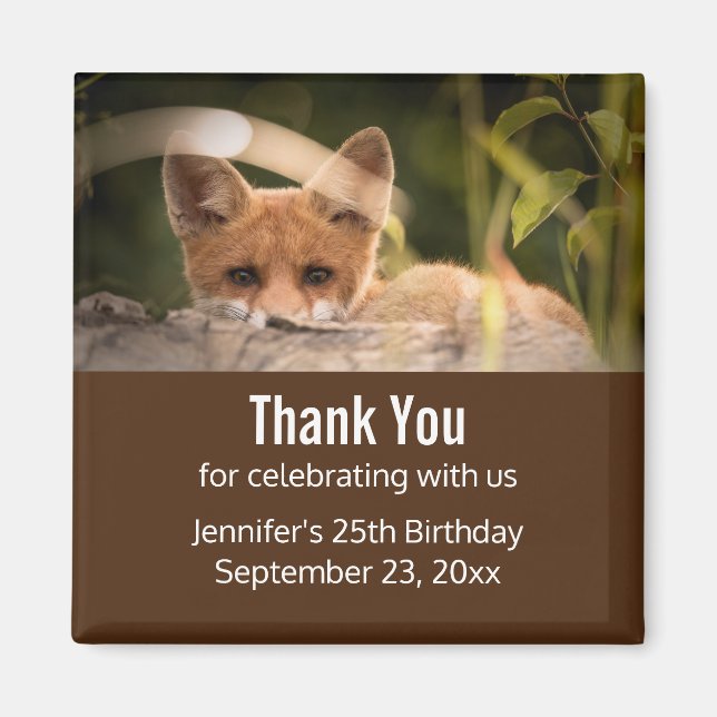 Imán Foto de un lindo Naranja Fox Cumpleaños Favor (Frente)