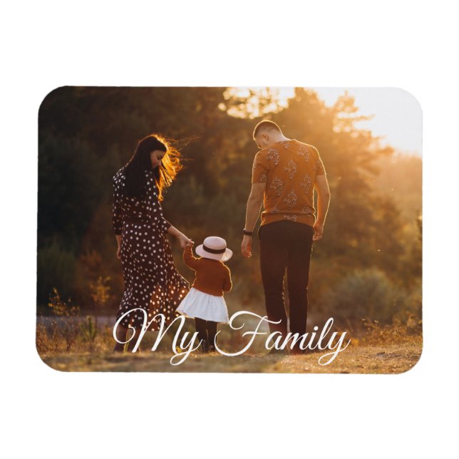 Imán foto de vacaciones de mi familia de moda caligráfi (Horizontal)