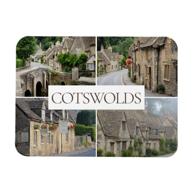 Imán Foto de viaje en collage de paisajes de Cotswolds (Horizontal)