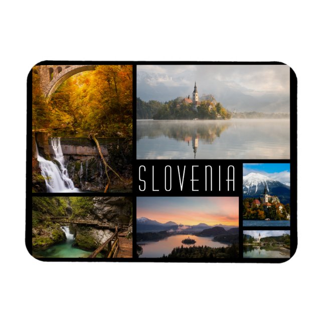 Imán Foto de viaje en collage de paisajes de Eslovenia (Horizontal)